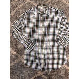 Men's Peter Millar Blue and Green Plaid Shirt Size M
